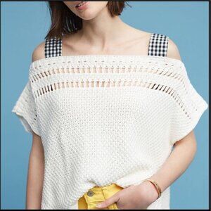 Maeve Gingham Ribbon Tie Sleeve Knit Sweater Top M